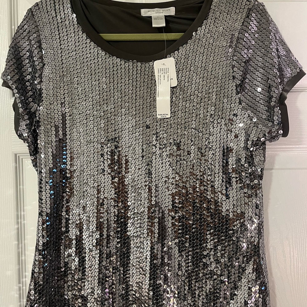 August Silk  Silver Sequin Cap Sleeve Tee